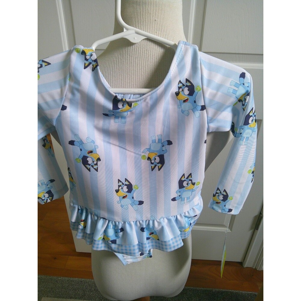 NWT   Boutique Bluey Cartoon Dog Ruffle  One Piece Infant Swimsuit 18 M  UPF 50+
